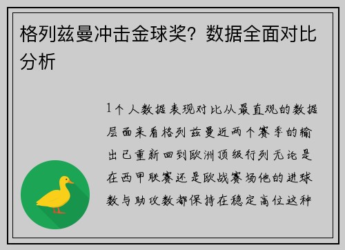 格列兹曼冲击金球奖？数据全面对比分析